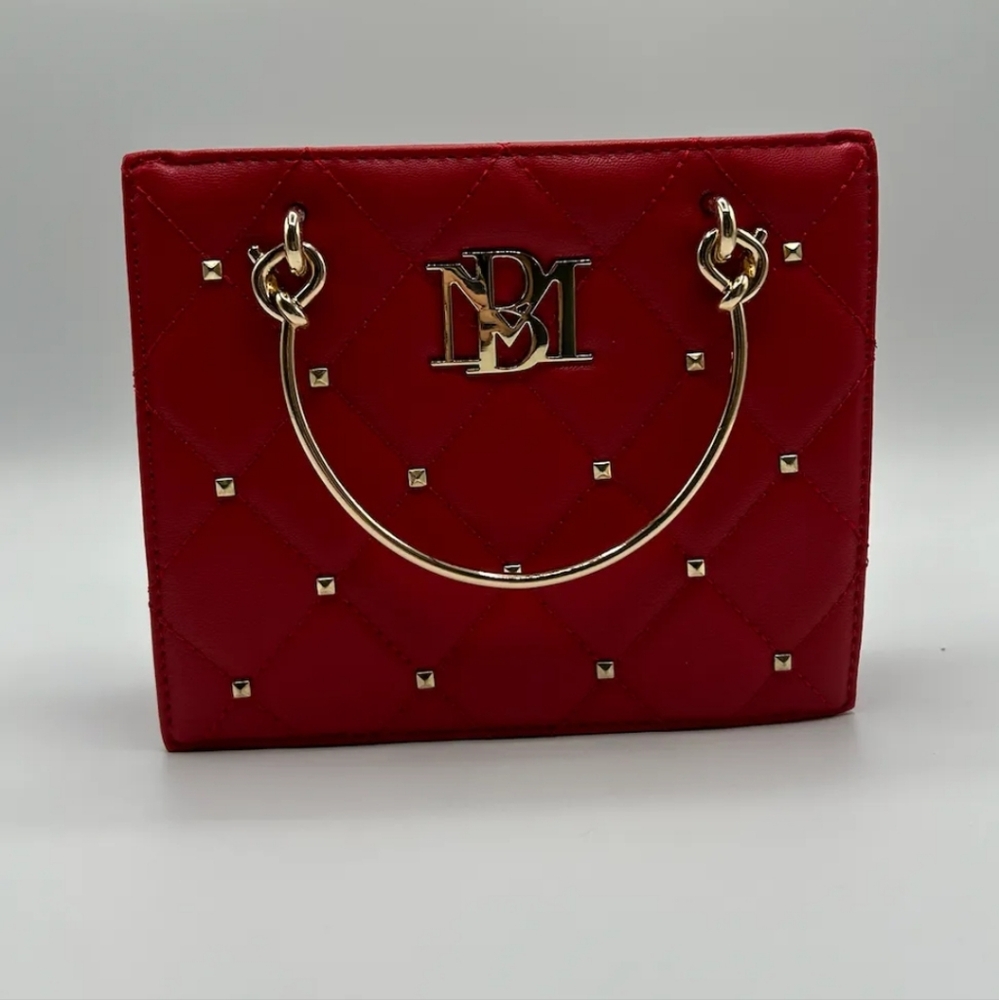 Red Quilted Handbag with Gold Accents